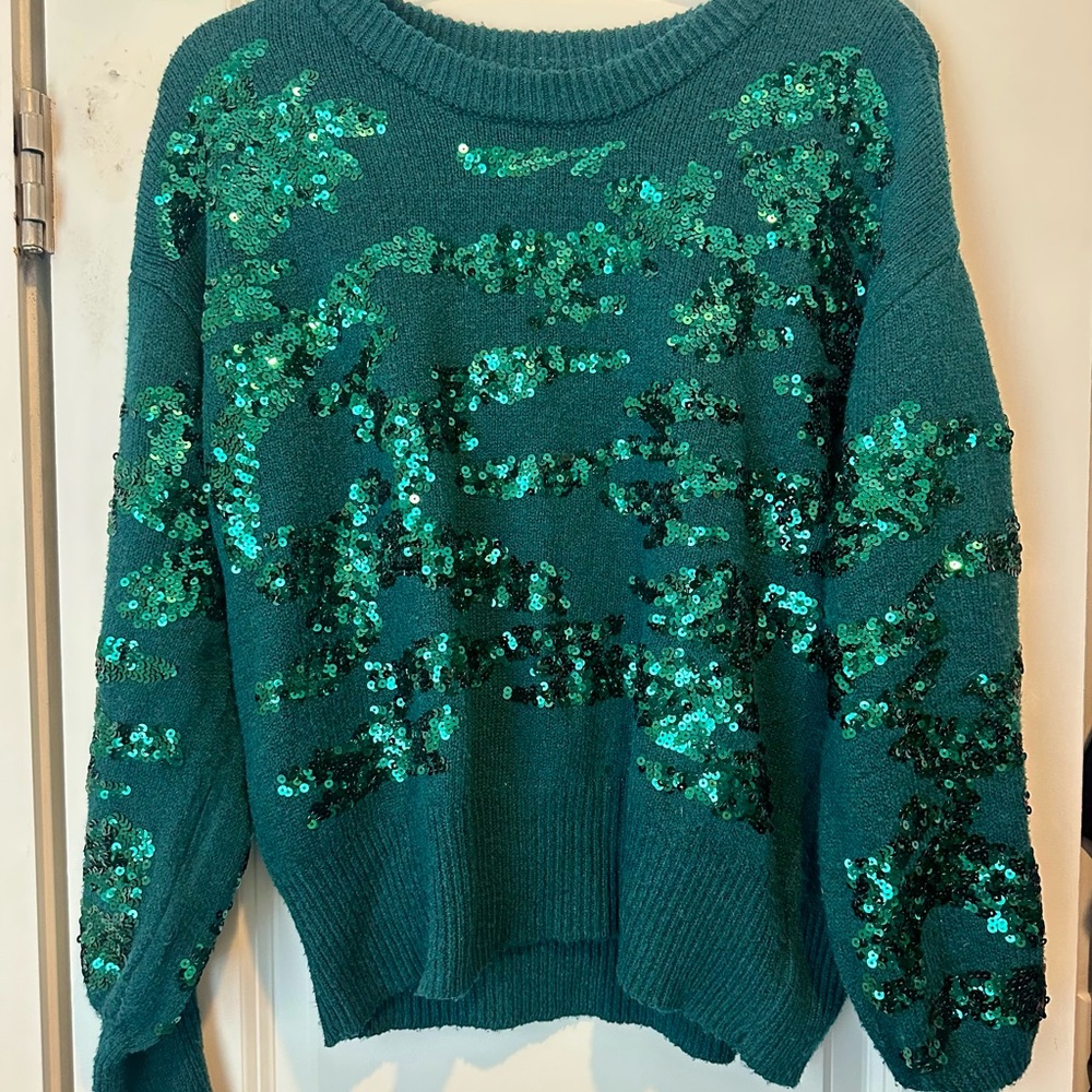 Nine West Teal Sequin Sweater Small